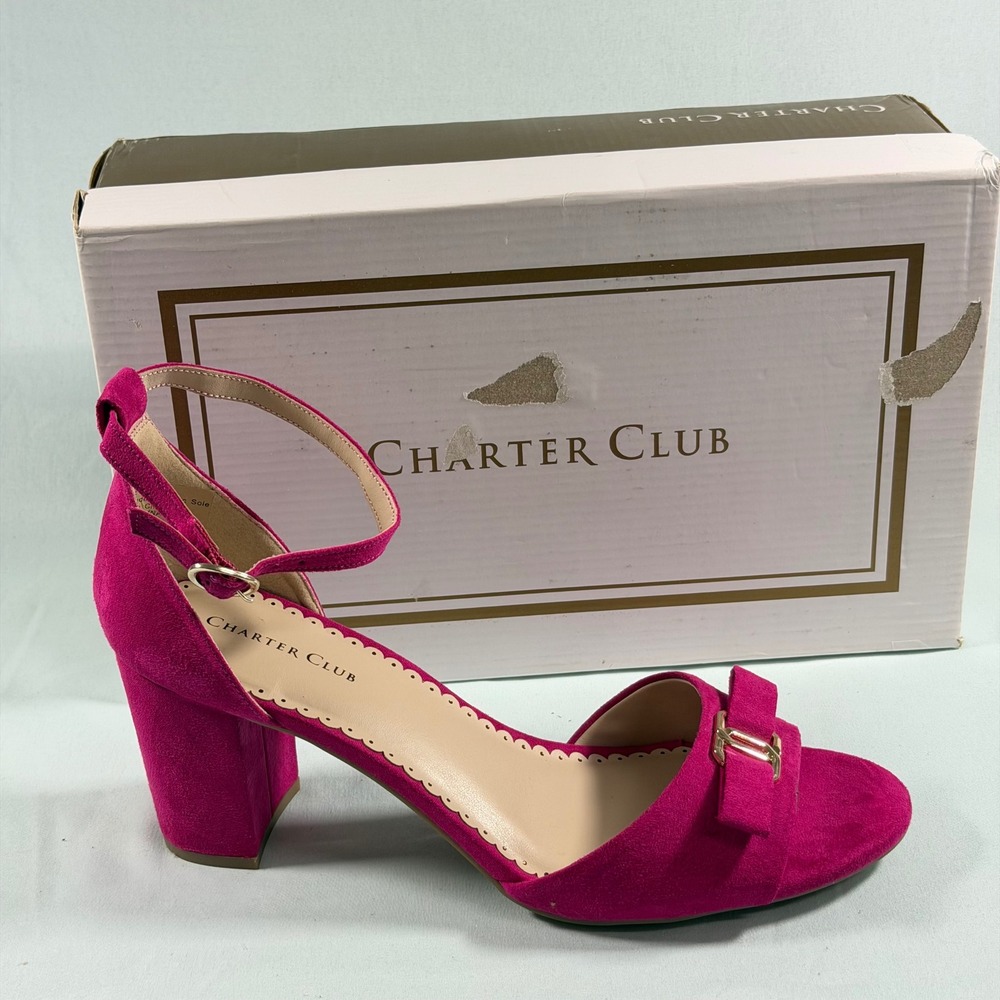 Charter Club Size-9M Liliannaf Pink MC Block Heel Ankle Strap Sandals